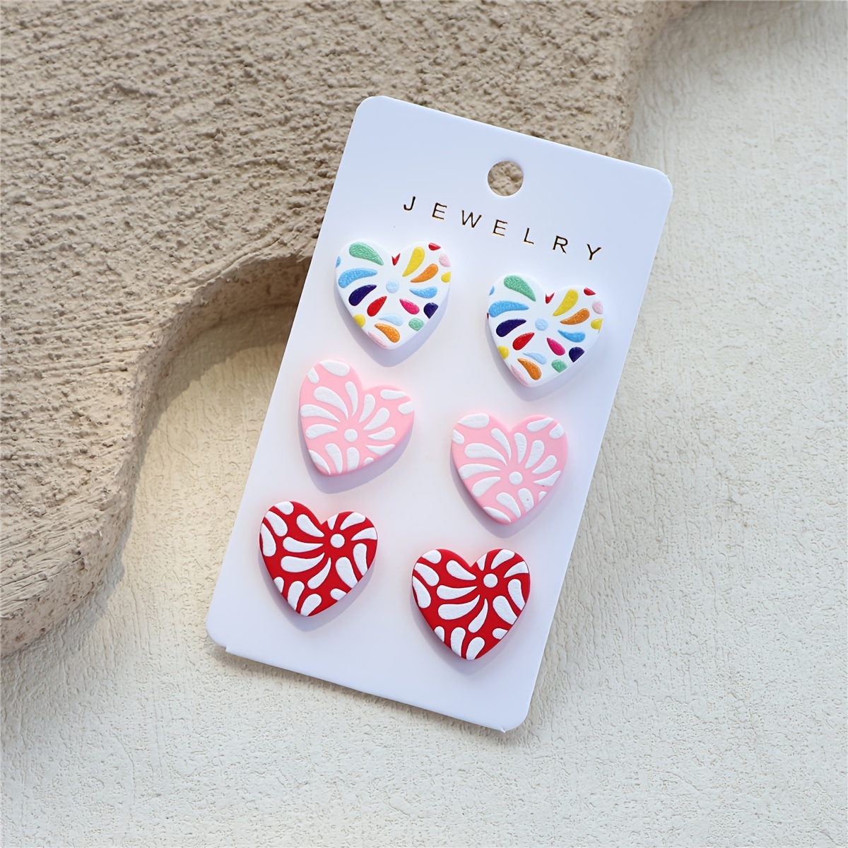 3 Pairs Christmas Fireworks Print Clay Texture Earrings
